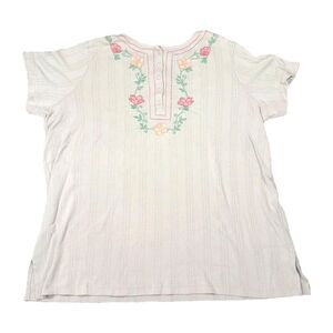 only necessities womens large beige embroidered floral short sleeve top